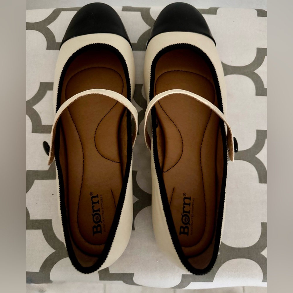 Born Black and Cream Mary Jane Flats